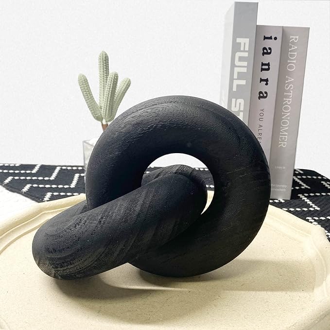 S-SNAIL-OO 2-Link Wood Chain / Knot Décor, Hand Carved Boho Bead Home Shelf Decor Suitable for Bedroom, Living Room, Coffee Table, Black