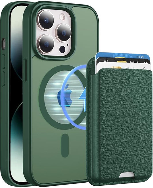 Ntwinro Magnetic for iPhone 14 Pro Case (Compatible with MagSafe) with Detachable Wallet & Card Holder for 3 Cards [RFID Blocking] Military Grade Protective Slim Phone Cover, Green