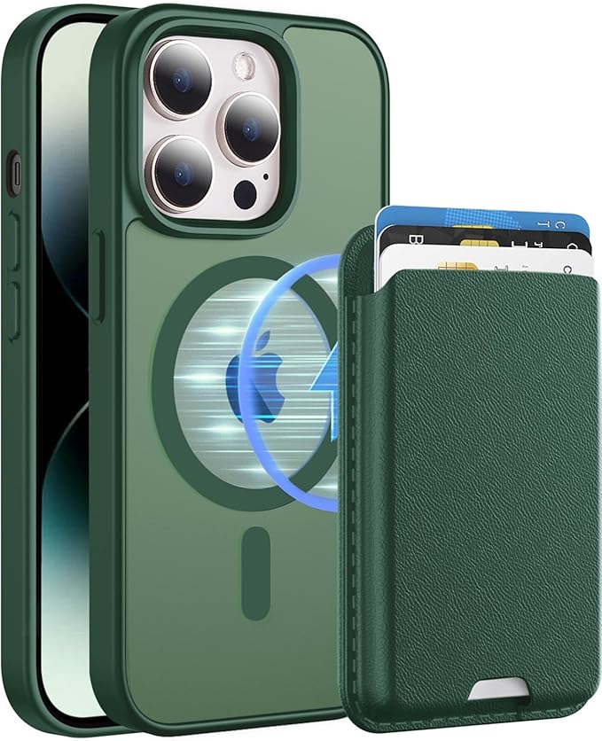 Ntwinro Magnetic for iPhone 14 Pro Max Case (Compatible with MagSafe) with Detachable Wallet & Card Holder for 3 Cards [RFID Blocking] Military Grade Protective Slim Phone Cover, Green