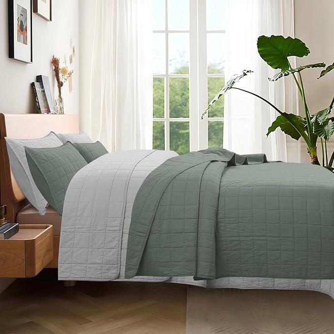 100% Cotton Quilt Sets Cal King Size - Soft Lightweight Quilt Bedding Set for Bedroom Decor-Bedspread in Geometric Pattern with 2 Pillow Shams for All Season, 110x120 inches