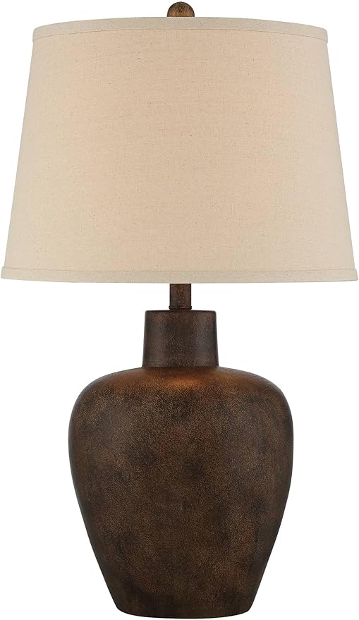 Regency Hill Glenn 27" Tall Urn Farmhouse Rustic Natural Cottage Southwestern Table Lamps Set of 2 WiFi Smart Socket Dark Terra Cotta Finish Living Room Bedroom Bedside Nightstand Fabric Shade