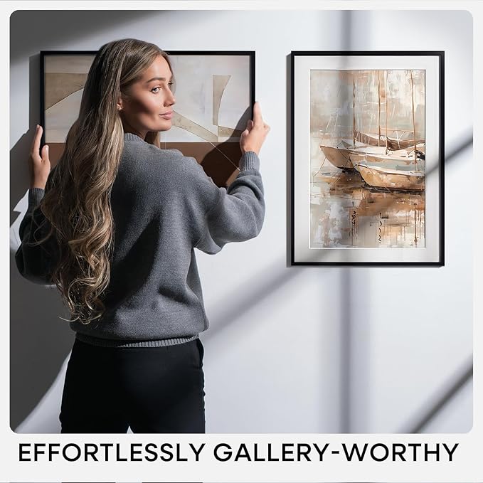 Homeforia 22x28 Poster Frame Black, High End Metal 22 x 28 Large Picture Frames with Mat 18 x 24 for Photo, 22x28 Thin Frame Matted to 18x24 inch Print, 28x22 Frame, Tempered Glass, Wall Kit, Set of 3