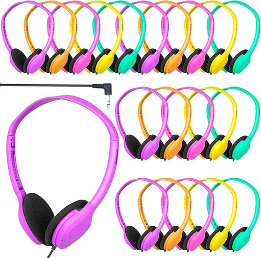 Kids Headphones Bulk 30 Pack for School Classroom Student Children Boys Girls Teen Computer Class Set of Headphones for Students Multi Color