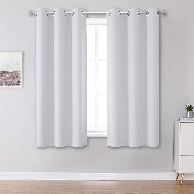 DUALIFE Greyish White Solid Curtain Panels with Grommet for Small Windows 54 Inches Length Thermal Insulated Window Treatment Blackout Curtain Drapes for Bedroom 38x54 Inch Length,2 Panels