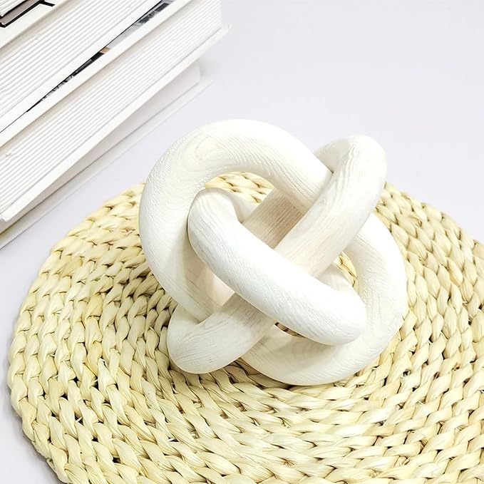 3-Ring Wooden Chain, Pine Wood Carving, Modern Home Minimalist Coffee Table Decoration, Living Room, Bedroom, Bookshelf, Porch Decoration（F）