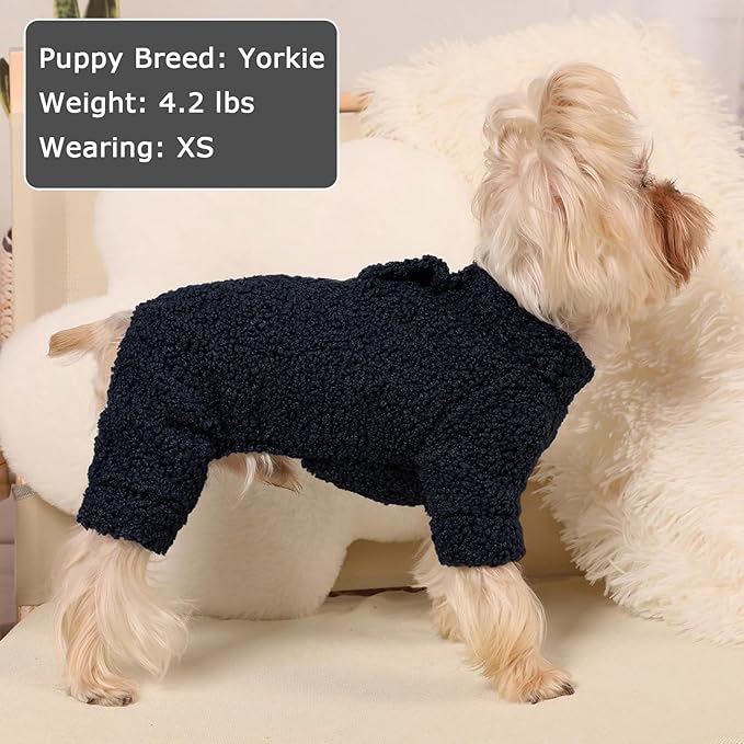 Dog Sweaters for Small Dogs Winter Dog Pajamas Sized Dogs Boy Girl Fleece Pet Clothes Puppy Outfit 4 Legs Jumpsuits for Chihuahua Yorkie Cat Apparel, Blue, S