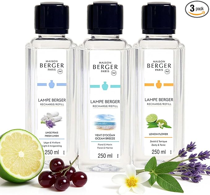 MAISON BERGER – Lampe Berger Fragrance Trio Refill, Fresh – Home Fragrance Oil for Catalytic Diffuser, Odor-Neutralizing Air Freshener – 3 x 8.45 fl oz / 250 mL – Made in France
