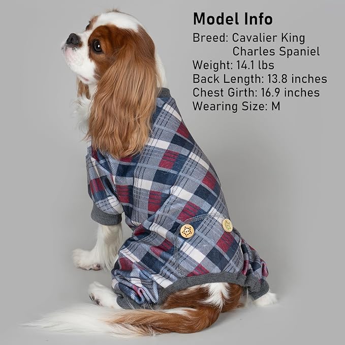 KYEESE Dog Pajamas Large Sized Dog Velvet Pjs Soft Pet Clothes Comfy Coat Stretchy Onesie Plaid Doggie Jammies, Grey, XXXL