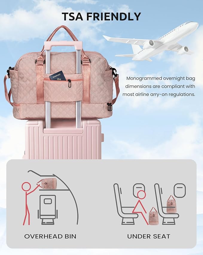 Vogewood Preteen Gifts, Travel Bags for Girls, Initial Duffle Bag with Shoe Compartment, Kids Weekender Bag with Shoulder Strap, Overnight Bag for Women,Travel Bag with Makeup Bag (Letter E)