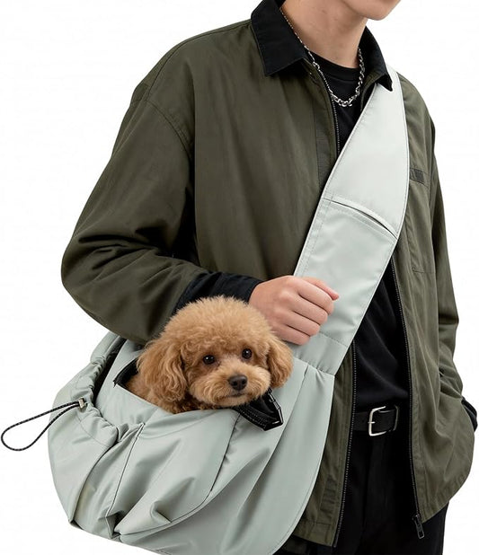 Dog Carrier Sling, Puppy Carrying Backpack Pet Purse with Storage Pockets, Multiple Safety Features Dogs and Cats Harness, Adjustable Shoulder Strap, Suitable for Under 20 lbs (Gray)