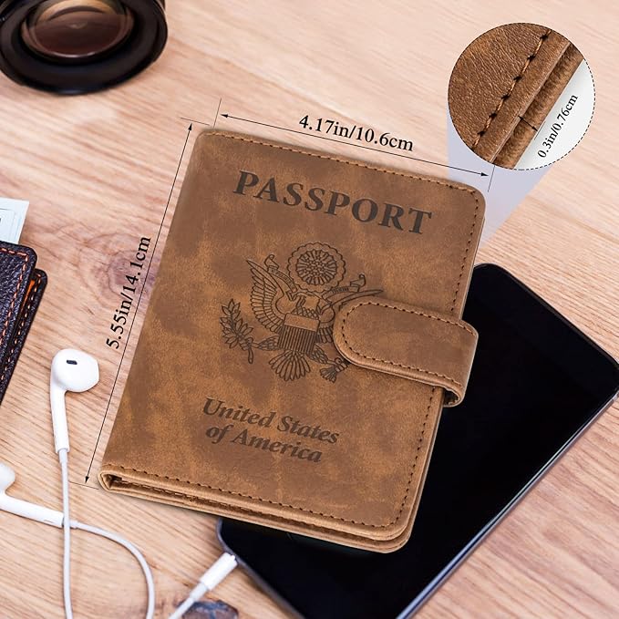 TIGARI Passport Holder for Travel Women Men, PU Leather Waterproof RFID Wallet Cover Case Sleeve, Valentines Day Gifts, Vacation Plane Cruise Travel Document Organizer Essentials