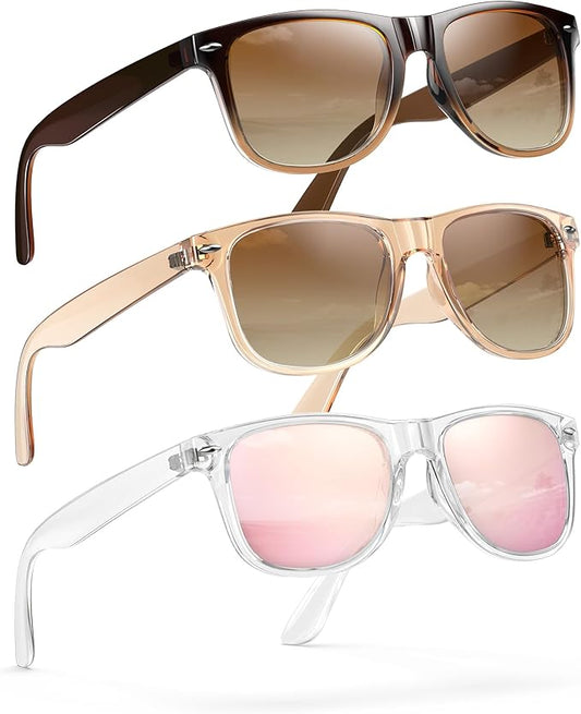 Sunglasses Womens Men Polarized UV400 Protection Trendy Classic Retro Square Mirrored Womens Sunglasses 3 Pack