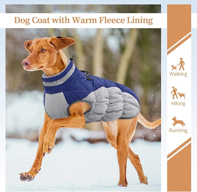 OUOBOB Small Dog Coat,Dog Jackets for Small Dogs,Warm Winter Jacket, Puppy Coat with Harness Built in,Waterproof Dogs Jacket,Puppy Cold Weather Coats,Pet Winter Clothes Snowsuit Shih Tzu Bichon,Blue