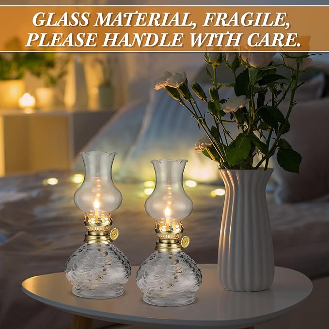 Yexiya 6 Set Vintage Glass Kerosene Lamp Rustic Oil Lamp Lantern Chamber Oil Clear Kerosene Hurricane with 6.6 ft Extra Wick for Indoor Use Lighting Decor Emergency (Pineapple Style)
