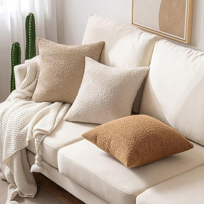 MIULEE 12x20 Inch Decorative Lumbar Throw Pillows for Bed Set of 2 Textured Boucle Neutral Winter Throw Pillow Covers Oatmeal Accent Solid Pillowcases Sofa Livingroom Home Decor