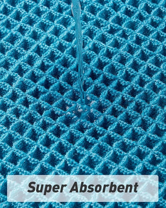 AMOAMI Upgraded Waffle Bath Mat, Super Absorbent Non Slip Bath Mats for Bathroom Floor, Machine Washable Bathroom Rugs with Tassels, Rubber Backed Bathroom Mats, Ultra Soft, 18" x 30", Teal
