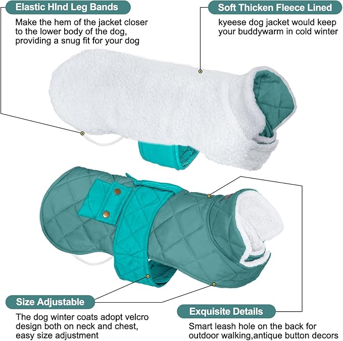 KYEESE Dog Coat Warm Pet Winter Puffer Coat with Leash Hole Thick Pets Clothes with Pocket Soft Pet Sweater for Cold Weather Waterproof Dogs Jacket with Fleece Lined Windproof Dog Coats for Small Dogs