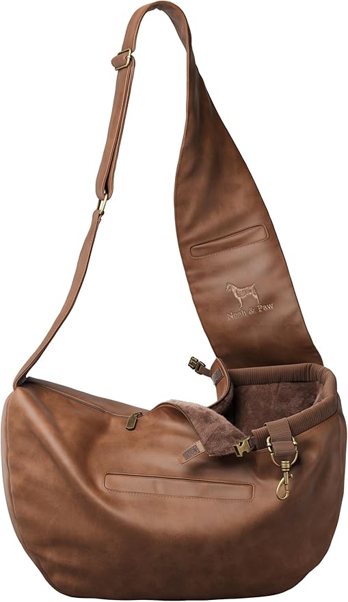 Noah & Paw Dog Sling Carrier for Small Dogs 3-10lb, Dog Sling for Small Dogs and Cats, Dog Carrier with Adjustable Padded Strap, Vegan Leather Lined with Fur, 3X Safety Features, Machine Washable