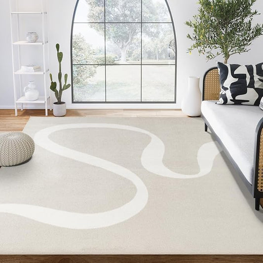 Abani Deco Collection Area Rug - Beige Modern Abstract Ribbon Design - 8' x 10' - for Living Room, Bedroom & Office