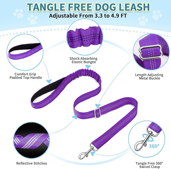 SlowTon No Pull Small Dog Harness and Leash Set, Puppy Soft Vest Harness Neck & Chest Adjustable, Reflective Lightweight & Anti-Twist Pet Lead Combo for Small Medium Dogs (PU-Front Clip, M)