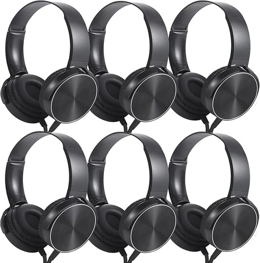 Kids Headphones Bulk 6 Pack for School Classroom Student,Wholeslae Wired Durable Earphones Class Set for Children Toddler Teens Boys Girls and Adult (HY450, 6 Black)