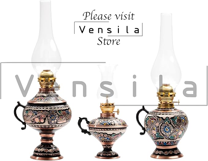Handmade Copper Oil Lamp for Indoor Use 17.32” Vintage Hurricane Lanterns Decorative Indoor Emergency Lanterns for Power Outages Lights and Decorative Table Lamp Christmas Gift Farmhouse Kitchen Decor