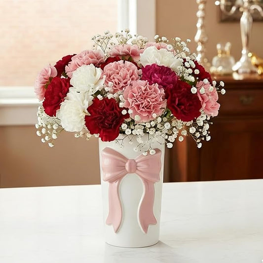 Pen Holder Bow Vase, White Flower Vase for Home Decor, White and Pink Ceramic Vases for Boho Style, Large Vases for Ideal Shelf Decor/Table/Living Room. (Pink 4, Large)