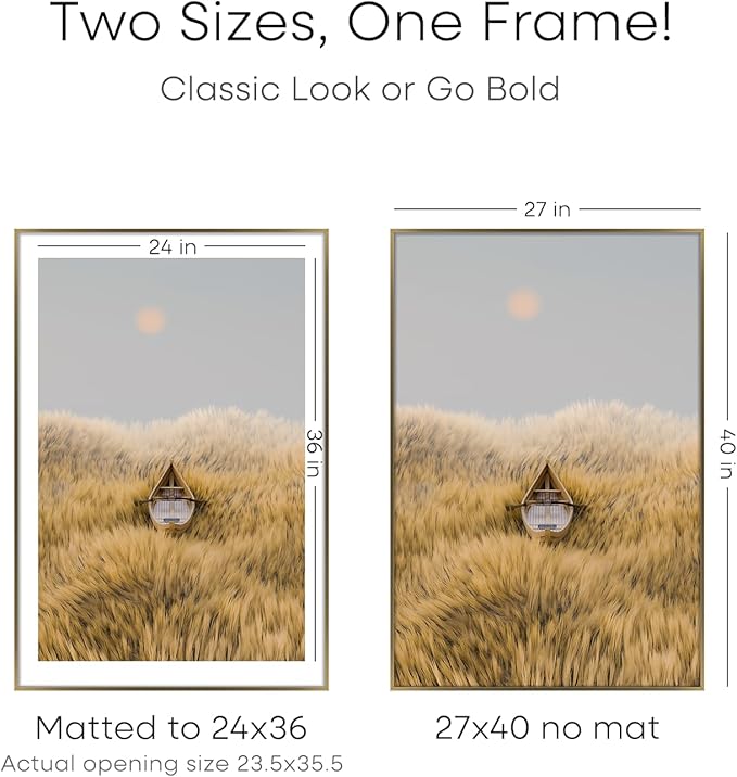 Homeforia 27x40 Picture Bronze Frame, High End Metal 27 x 40 Large Poster Frames with Mat 24 by 36 Photo, 27x40 Brass Movie Frame Matted to 24x36, 40x27 Thin Frames, Tempered Glass, Wall Kit, Set of 1