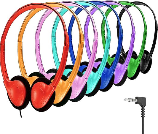 Wired Kids Headphones Bulk 10 Pack for Classroom School Class Set Headsets for Students Teens Toddler Children and Adults, Wholesale 3.5mm Plug Wired Earphones-Upgrade (Mixed Colors, 10 PACK)