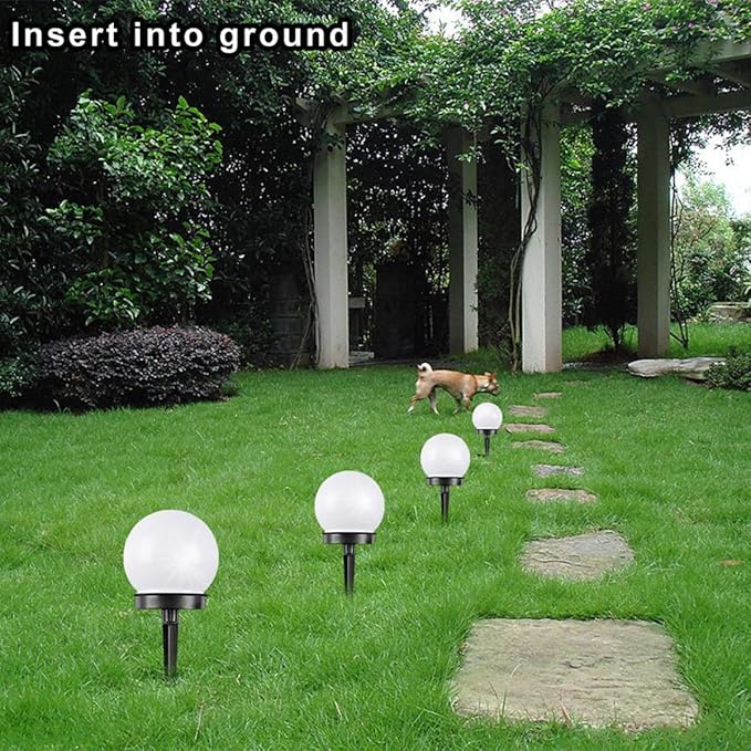GALPADA 4pcs Solar Path Lights Outdoor White Glow Bubble Shaped Lawn LED Sphere Lights with Solar Panel for Garden Landscape Lighting