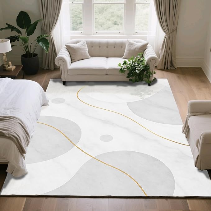 Minimalist Marble Rug - 8x10 Area Rugs, Abstract Marble Living Room Area Rugs, Modern Luxury Bedroom Rug, Washable & Non Slip Large Carpet Home Decor