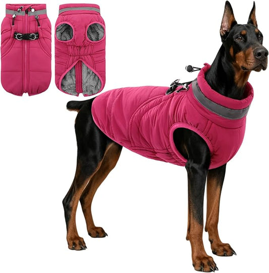 SAWMONG Dog Coat, Warm Dog Winter Coat, Waterproof Fleece Jacket, Cold Weather Dogs Jacket (2XL,Rosered)