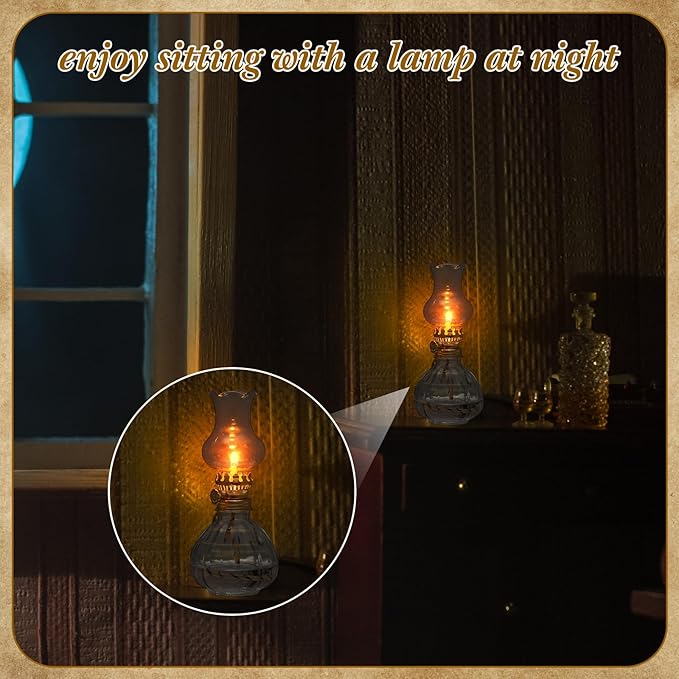 Yexiya 6 Set Vintage Glass Kerosene Lamp Rustic Oil Lamp Lantern Chamber Oil Clear Kerosene Hurricane with 6.6 ft Extra Wick for Indoor Use Lighting Decor Emergency (Pumpkin Style)