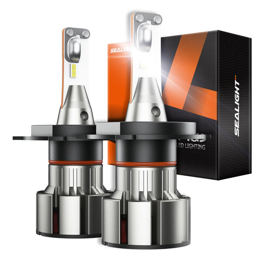 SEALIGHT H4/9003/HB2 Headlight Bulbs, 36000LM, 6000K Cool White, Aluminum, Pack of 2