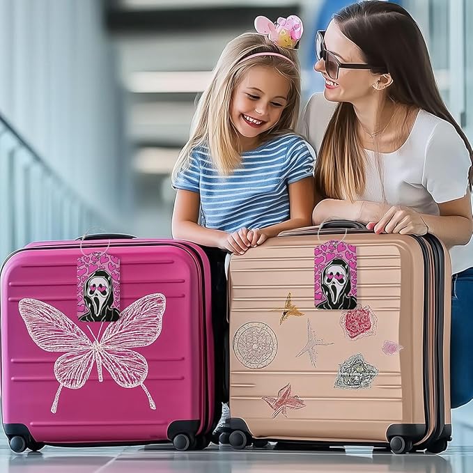 Funny Horror Movie Luggage tag, Suitcase Tags with Privacy Flap and Metal Loop, Ghost Spooky Movie Fans Luggage Tags for Suitcases, Identifiers Travel Essentials Bag Tags for Luggage, Gifts for Women