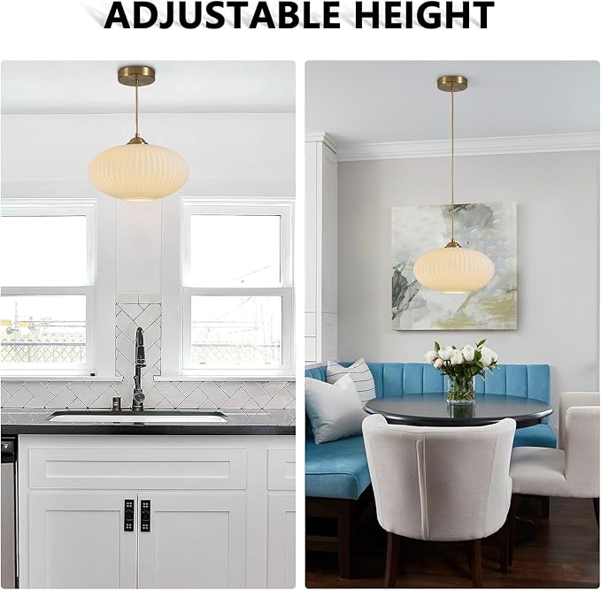 KCO Lighting Mid Century Modern Gold Globe Pendant Lighting Brushed Brass White Opal Glass Pendant Light Antique Farmhouse Single Hanging Kitchen Island Lighting Fixture