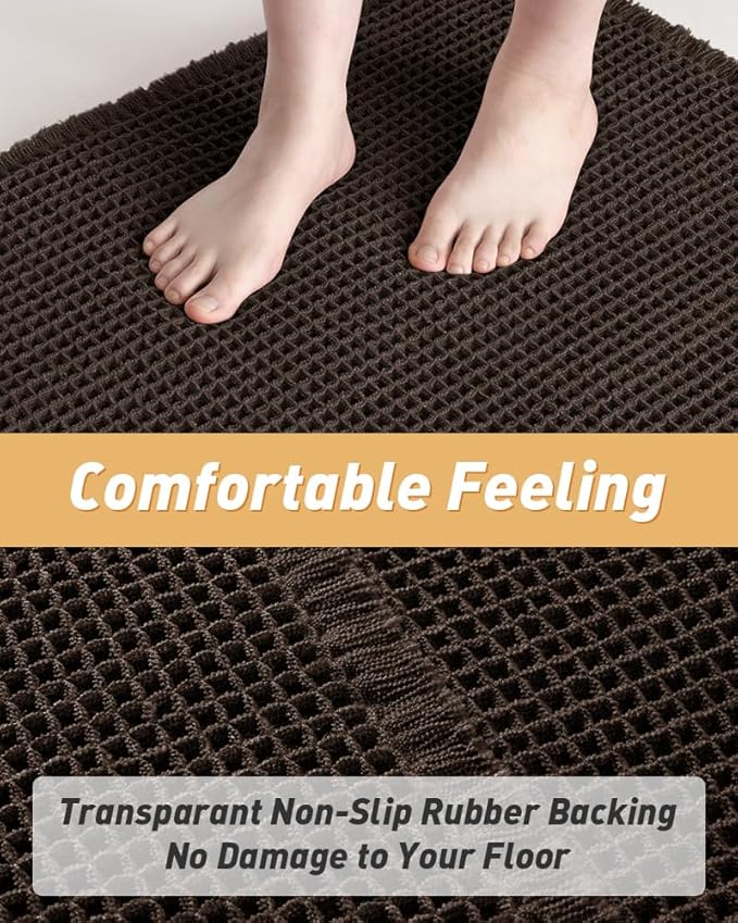 AMOAMI Upgraded Waffle Bath Mat, Super Absorbent Non Slip Bath Mats for Bathroom Floor, Machine Washable Bathroom Rugs with Tassels, Rubber Backed Bathroom Mats, Ultra Soft, 20" x 32", Chocolate