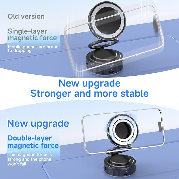 QUICTIGRY Vacuum Magnetic Car Phone Holder - 360° Rotation & 540° Adjustment, Universal Fit for All Vehicles & Smartphones, Anti-Slip Shockproof Design with Auto-Reinforcement Smart Suction