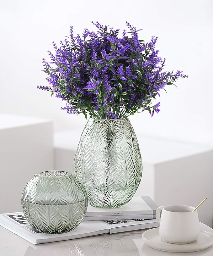 RECUTMS Artificial Greenery Lavender Fake Shrubs Flowers 8 Bundles UV Resistant Hanging Planter Flora Fence Indoor Outside Decor Wedding Table Flowers Arrangement Bouquet Filler (Purple)