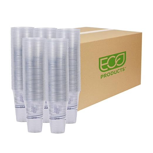 ECO PRODUCTS BlueStripe Recycled 20oz Plastic Cups, Case of 1000, Made from 30% Post-Consumer Recycled Plastic Bottles, Recycled PET (rPET) For Cold Drinks & Snacks, Clear For Visibility