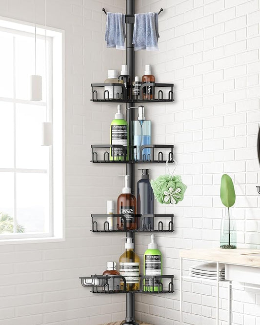Corner Shower Caddy Tension Pole 4 Tier Adjustable Stainless Steel Shower Shelf for Inside Shower Bathtub Shampoo,Standing Bathroom Organizer Shelves with 39 to 113 inch Height