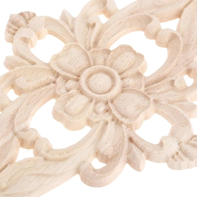 MUXSAM Wood Carved Appliques Furniture Decorative Onlays, 4Pcs Unpainted DIY Center Carving Decal for Door Wall Ceiling Cabinet Dresser Mirror Bed Mantel Bench Decoration, 27x14cm/10.63"x5.51"