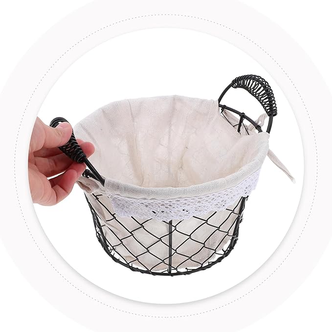 Housoutil Wire Basket with Fabric Liner and Handle, Rustic Metal Storage Basket for Bread, Candy, and Fruit, Multi-use Organizer for Kitchen and Table Decor