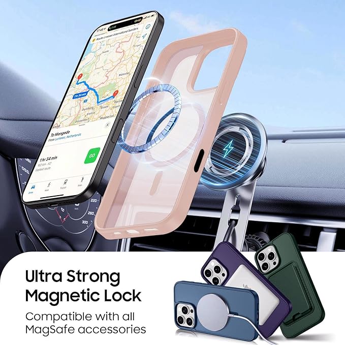 Ntwinro Magnetic for iPhone 16 Pro Case (Compatible with MagSafe) with Detachable Wallet & Card Holder for 3 Cards [RFID Blocking] Military Grade Protective Slim Phone Cover, Pink