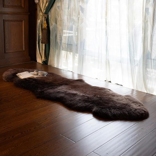 Genuine Sheepskin Rug New Zealand Luxury Lambskin Rug, Natural Fluffy Sheepskin Throw for Bedroom Living Room Children's Room - Premium Area Rug Chair Cover (2×6 Feet, Dark Brown)