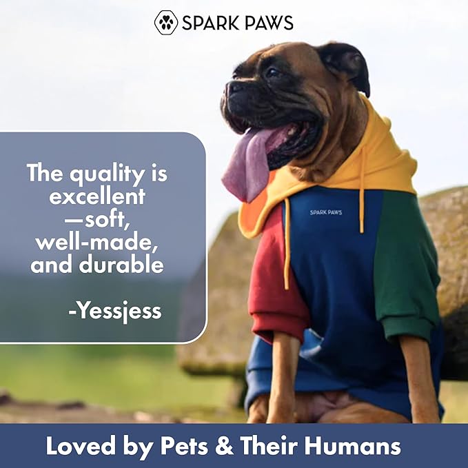 Spark Paws Dog Hoodie – Premium Dog Sweater for Small, Medium, and Large Dogs | Warm Outfits for French Bulldogs, Pitbull, Puppy, Winter Jacket Alternative - Primary Color Block - 2XL