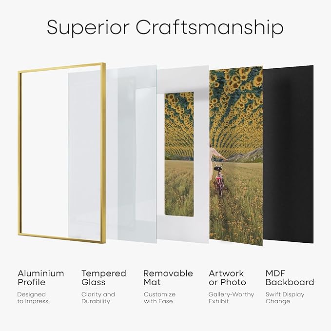 Homeforia 6x8 Picture Frame Gold, High End Metal 6 x 8 Frames with Mat 5 by 7 for Print, Photo Frame 6x8 Gold Matted to 5x7 inches Art, 6by8 Wall or Tabletop Frames, Tempered Glass, Wall Kit, Set of 2