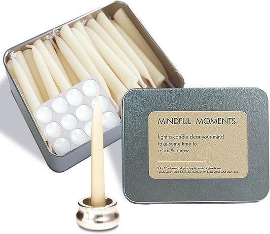 Meditation Bayberry Taper Candles Set, 20 Minute Bayberry Mini Prayer Candles, 30 pcs Small Wishing Candle with Brass Candle Holders for Home Yoga