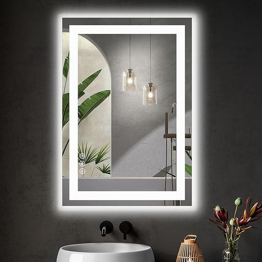Sweetcrispy 24.1"x36.1" Smart Anti-Fog LED Bathroom Mirror with Front Light & Backlit, 3 Color Temperatures, Dimmable, Memory Function, Rectangle Modern Vanity Mirror