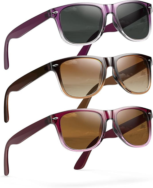 Sunglasses Womens Men Polarized UV400 Protection Trendy Classic Retro Square Mirrored Womens Sunglasses 3 Pack